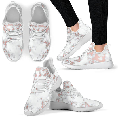 White Rose Gold Marble Print Mesh Knit Shoes GearFrost