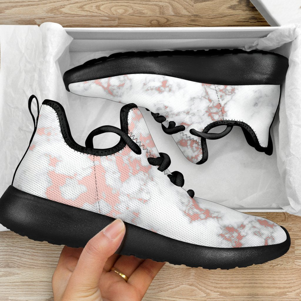 White Rose Gold Marble Print Mesh Knit Shoes GearFrost