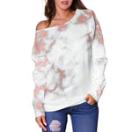 White Rose Gold Marble Print Off Shoulder Sweatshirt GearFrost