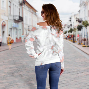 White Rose Gold Marble Print Off Shoulder Sweatshirt GearFrost