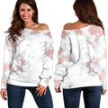 White Rose Gold Marble Print Off The Shoulder Sweatshirt