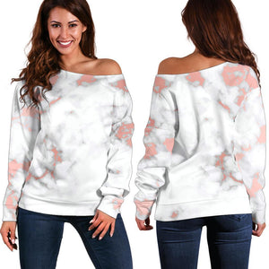 White Rose Gold Marble Print Off Shoulder Sweatshirt GearFrost