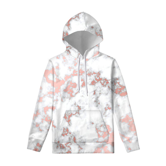 White Rose Gold Marble Print Pullover Hoodie