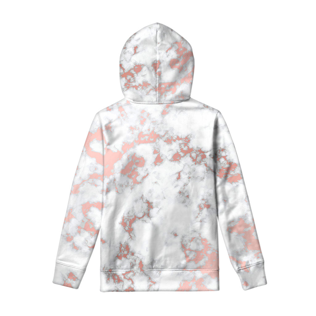 White Rose Gold Marble Print Pullover Hoodie