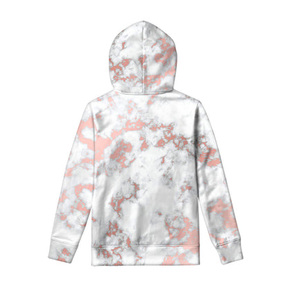 White Rose Gold Marble Print Pullover Hoodie