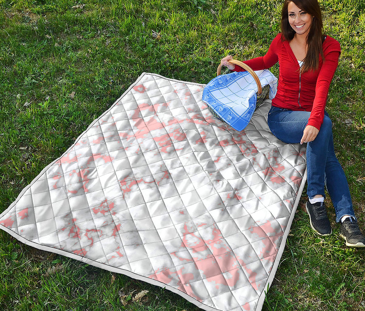 White Rose Gold Marble Print Quilt