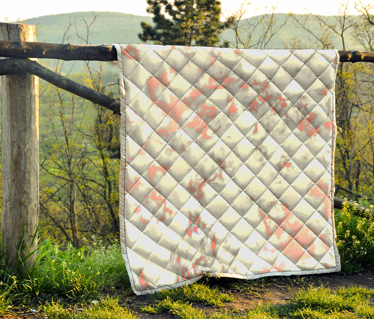 White Rose Gold Marble Print Quilt