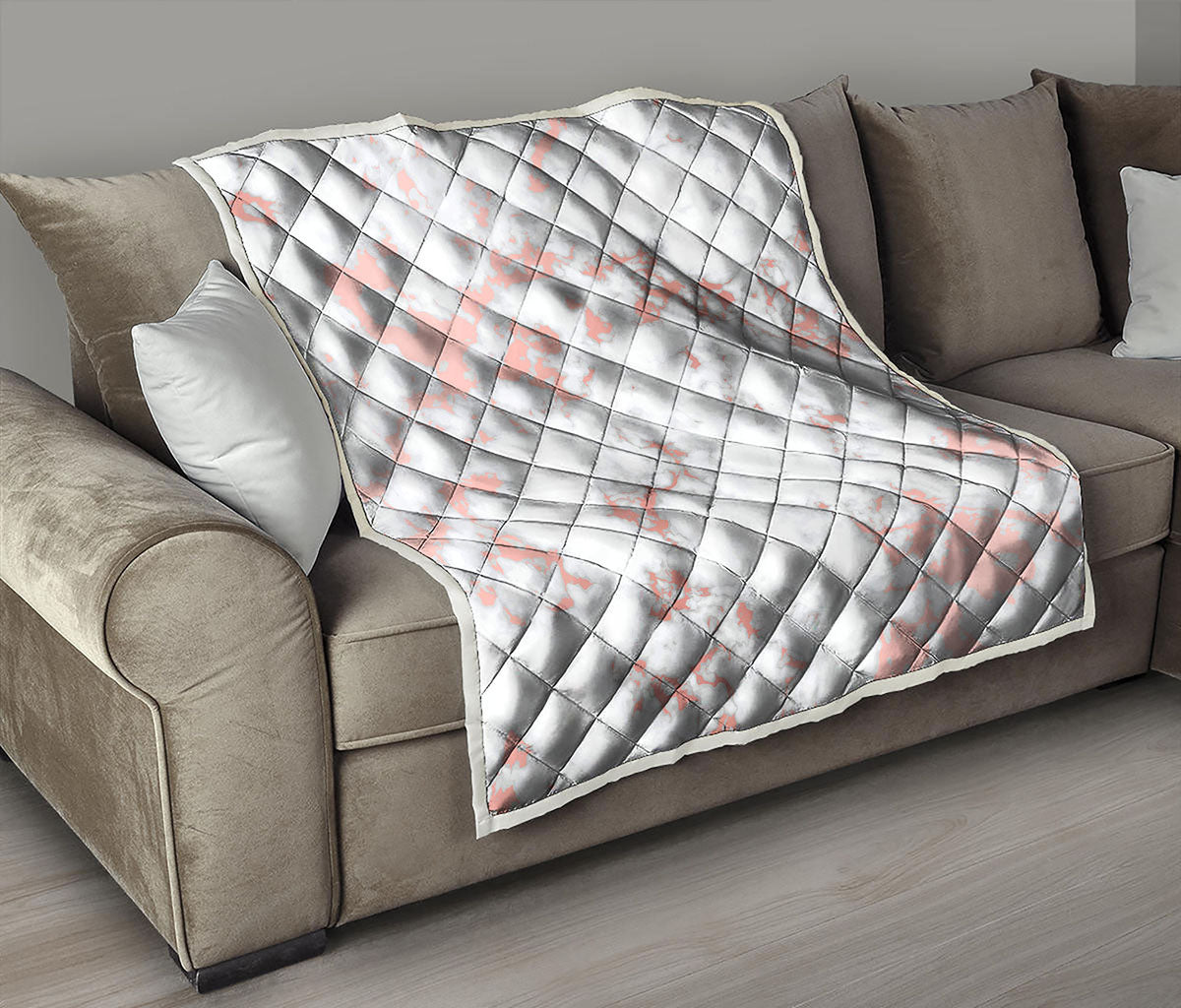White Rose Gold Marble Print Quilt