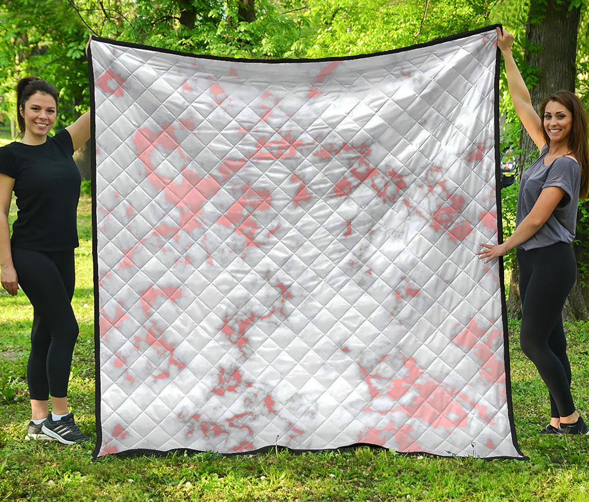 White Rose Gold Marble Print Quilt