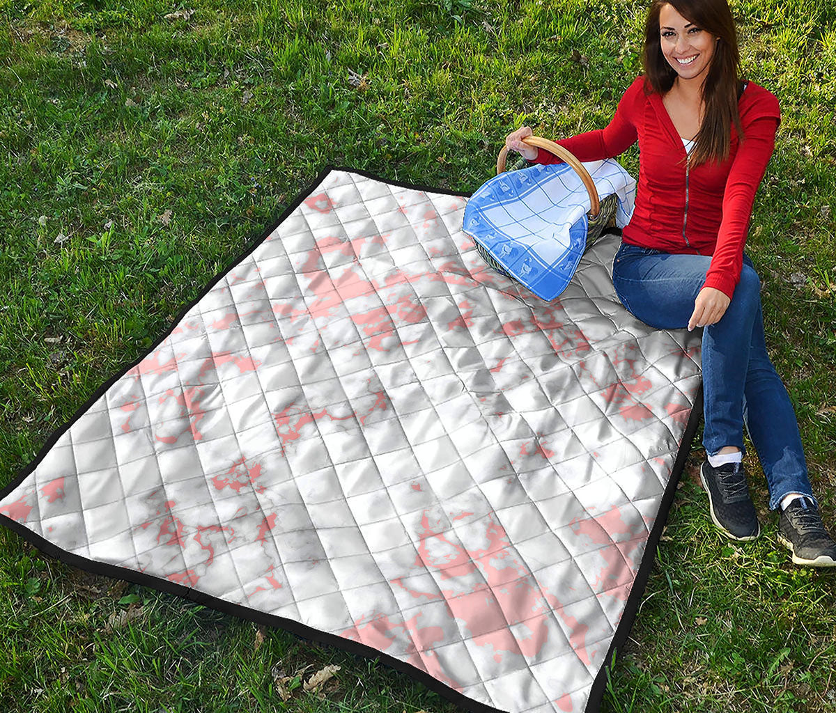 White Rose Gold Marble Print Quilt