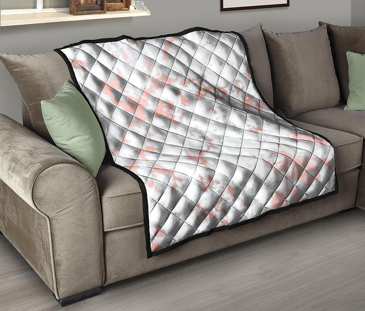 White Rose Gold Marble Print Quilt