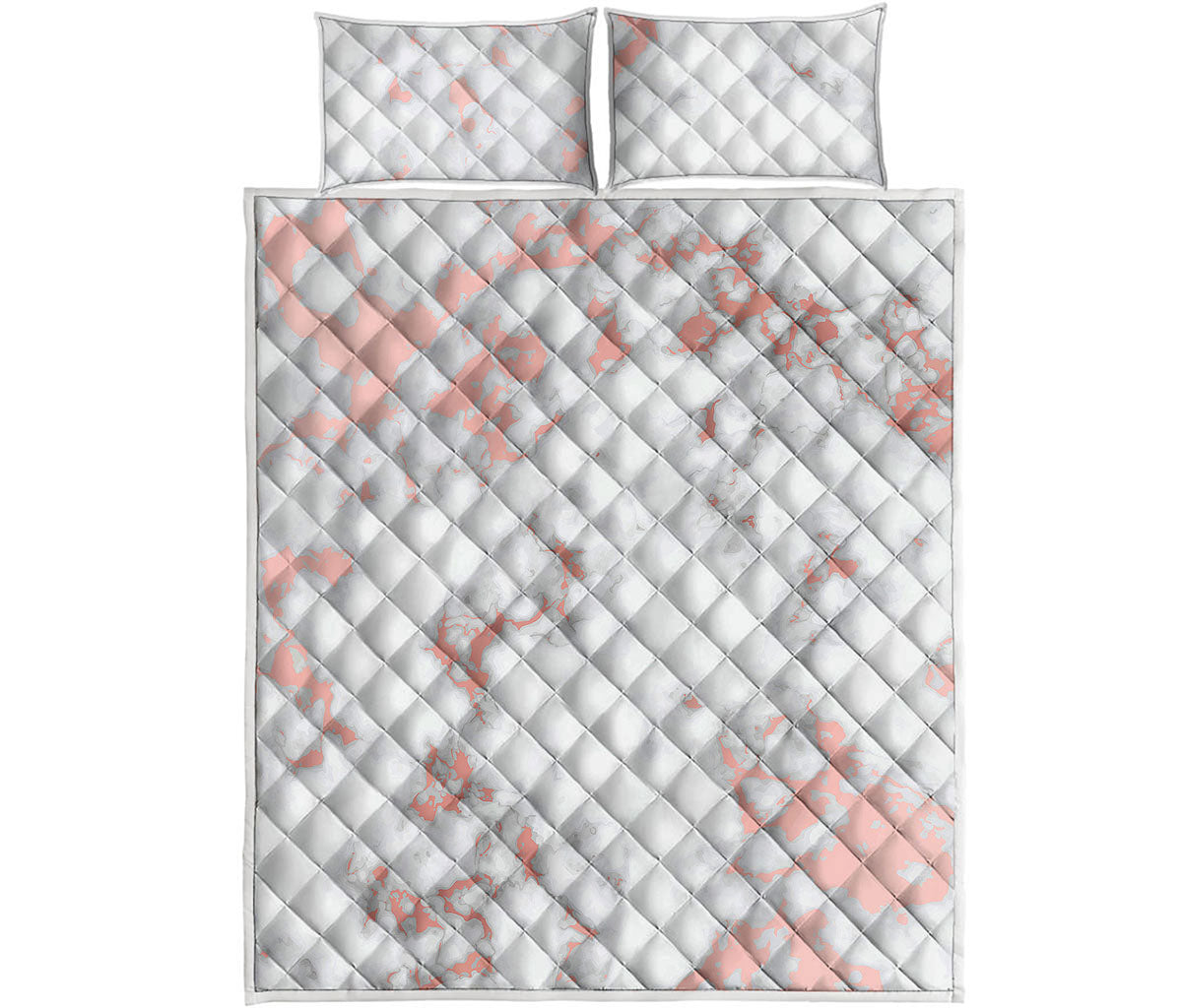 White Rose Gold Marble Print Quilt Bed Set
