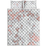 White Rose Gold Marble Print Quilt Bed Set