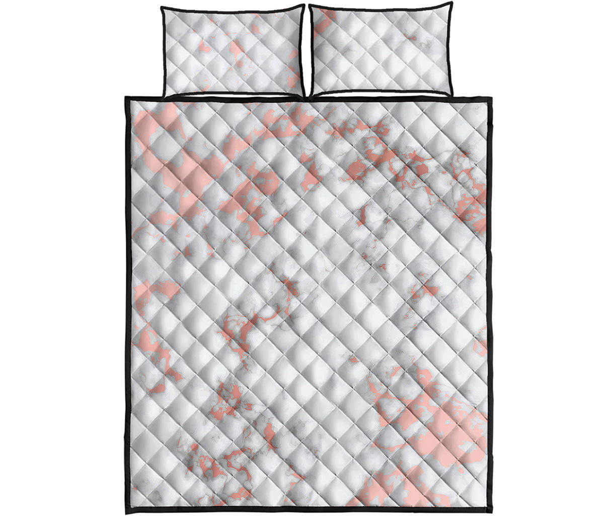 White Rose Gold Marble Print Quilt Bed Set
