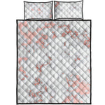 White Rose Gold Marble Print Quilt Bed Set