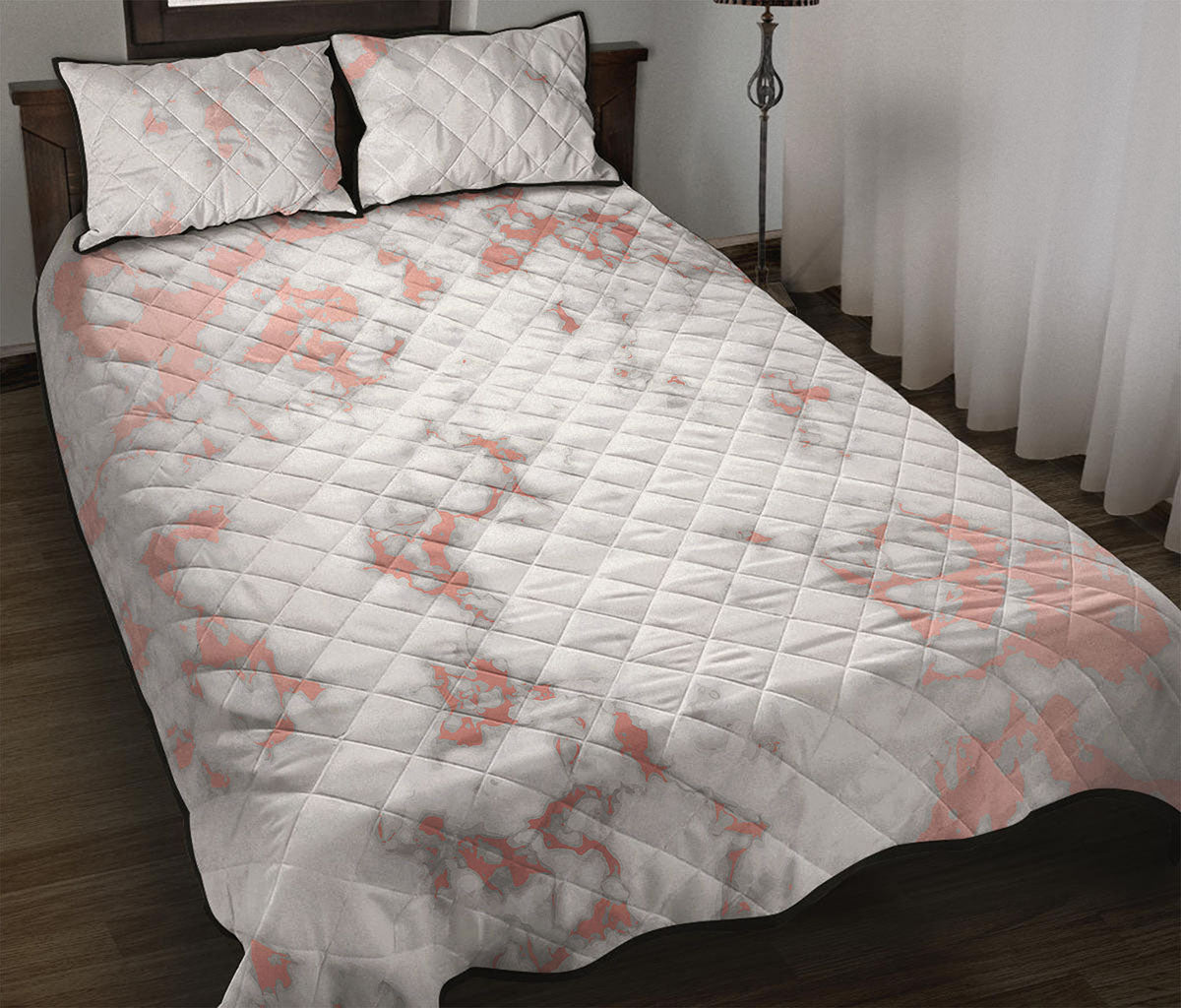 White Rose Gold Marble Print Quilt Bed Set