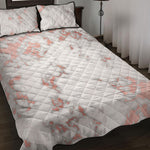 White Rose Gold Marble Print Quilt Bed Set