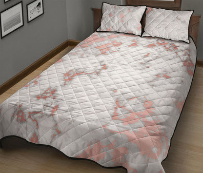 White Rose Gold Marble Print Quilt Bed Set