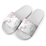 White Rose Gold Marble Print White Slide Sandals