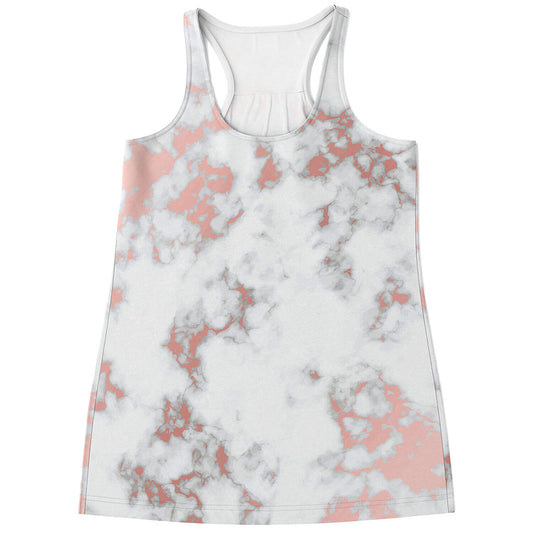 White Rose Gold Marble Print Women's Racerback Tank Top