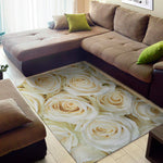 White Rose Print Area Rug