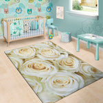 White Rose Print Area Rug