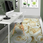 White Rose Print Area Rug