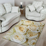 White Rose Print Area Rug