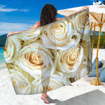 White Rose Print Beach Sarong Wrap