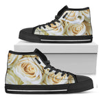 White Rose Print Black High Top Shoes