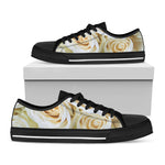 White Rose Print Black Low Top Shoes