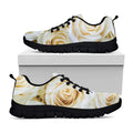 White Rose Print Black Running Shoes
