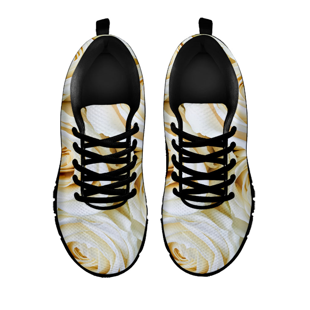 White Rose Print Black Sneakers