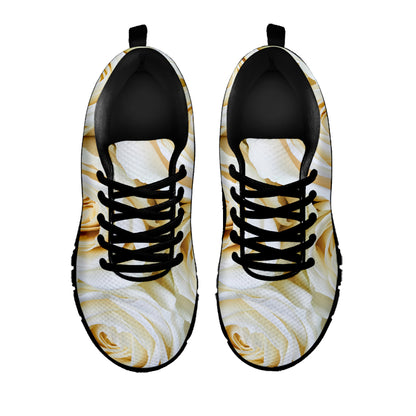 White Rose Print Black Sneakers