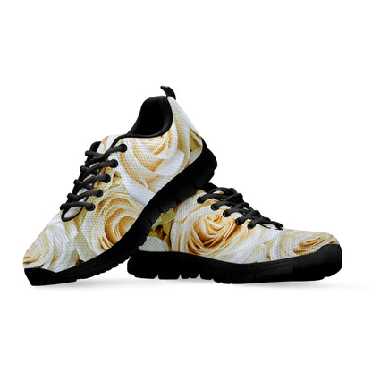 White Rose Print Black Sneakers