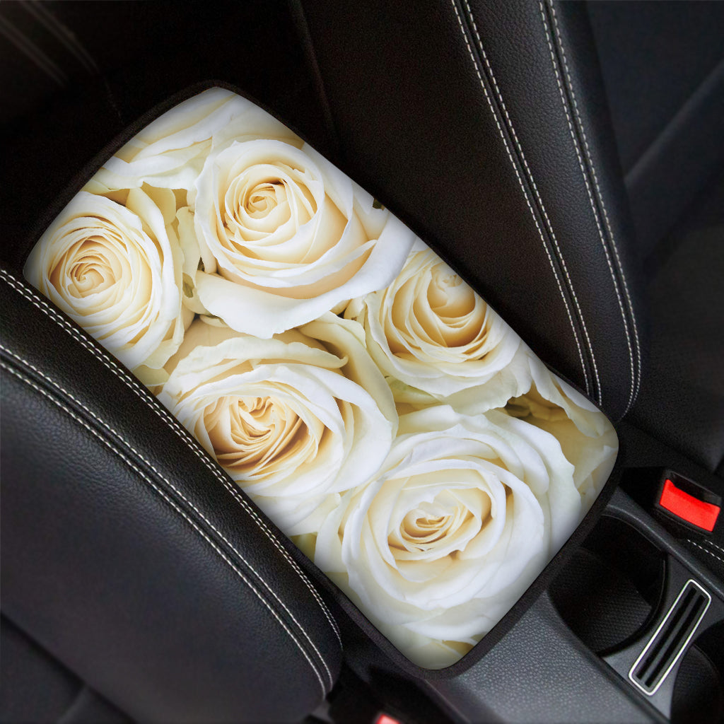White Rose Print Car Center Console Cover