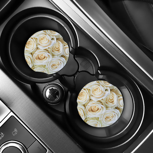 White Rose Print Car Coasters