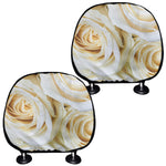 White Rose Print Car Headrest Covers
