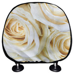 White Rose Print Car Headrest Covers