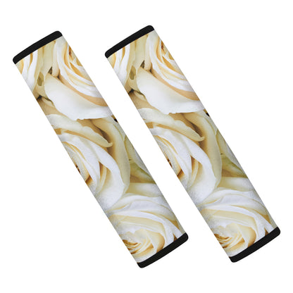 White Rose Print Car Seat Belt Covers