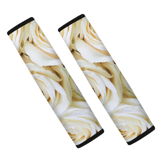 White Rose Print Car Seat Belt Covers