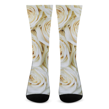 White Rose Print Crew Socks