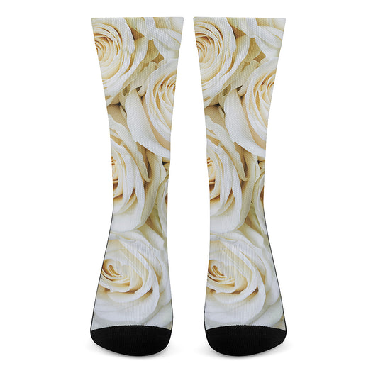 White Rose Print Crew Socks