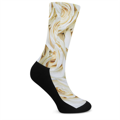 White Rose Print Crew Socks