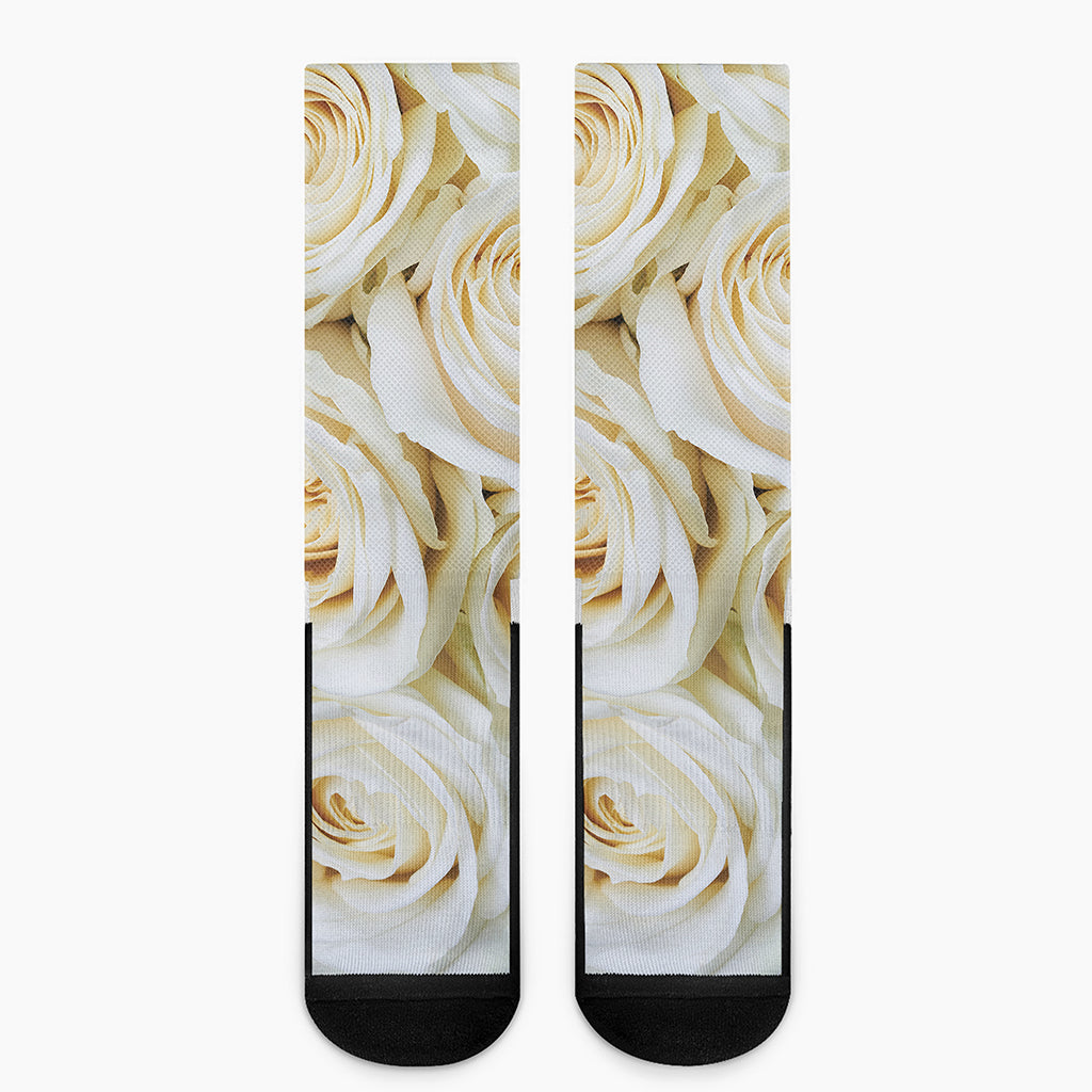 White Rose Print Crew Socks