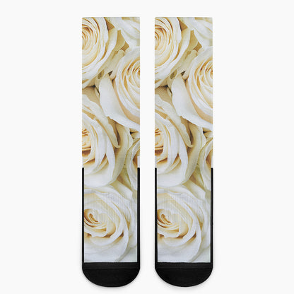 White Rose Print Crew Socks