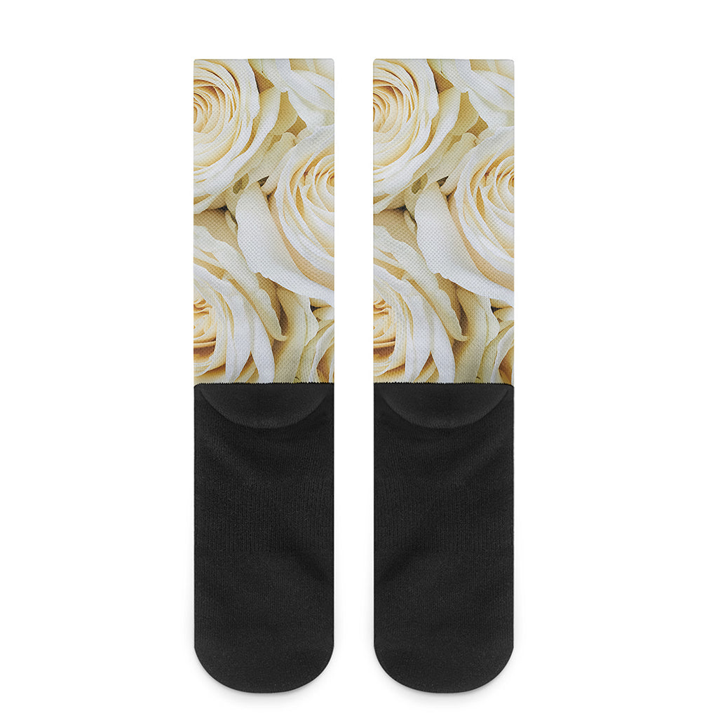 White Rose Print Crew Socks