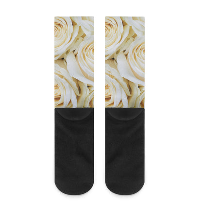 White Rose Print Crew Socks