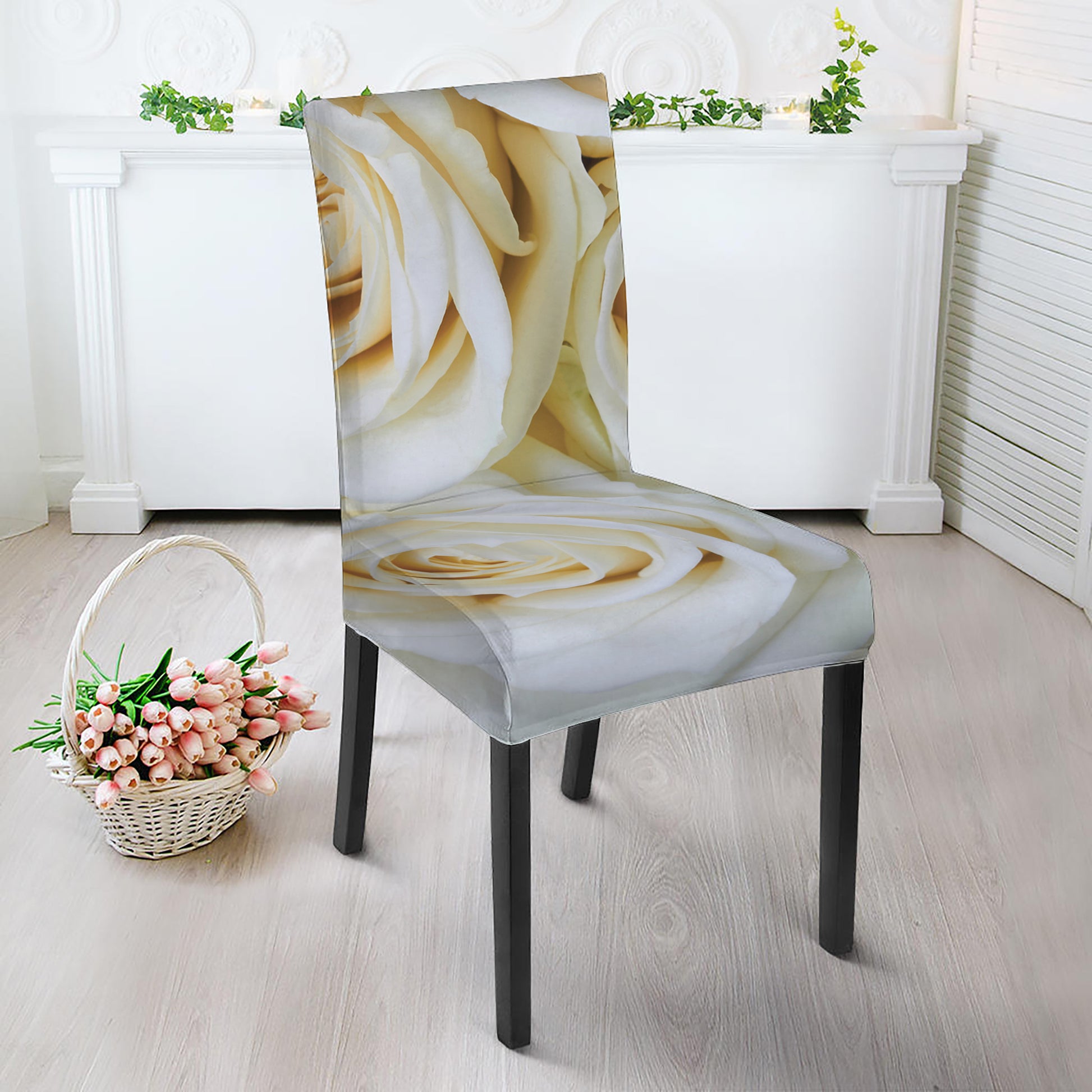 White Rose Print Dining Chair Slipcover