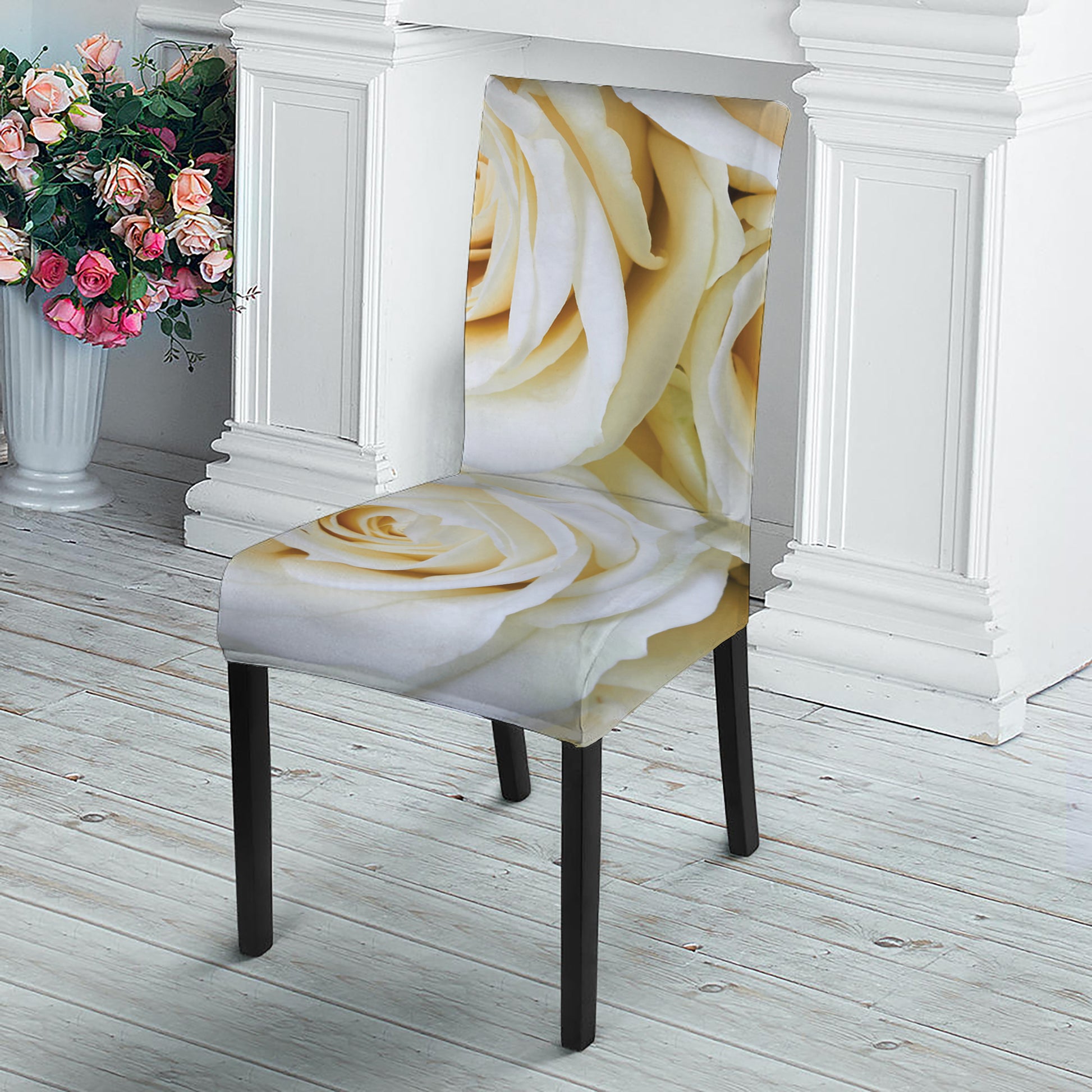 White Rose Print Dining Chair Slipcover